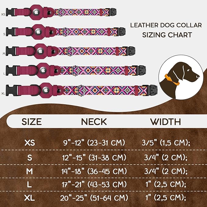 AirTag Dog Collar with Metal Buckle - Soft Leather Printed Nylon Dog Collar with Apple AirTag Holder - Cute Tracking GPS Pet Collars for Girl Boy Small Large Dogs (M, 14"-18" Neck Fit, Aztec)