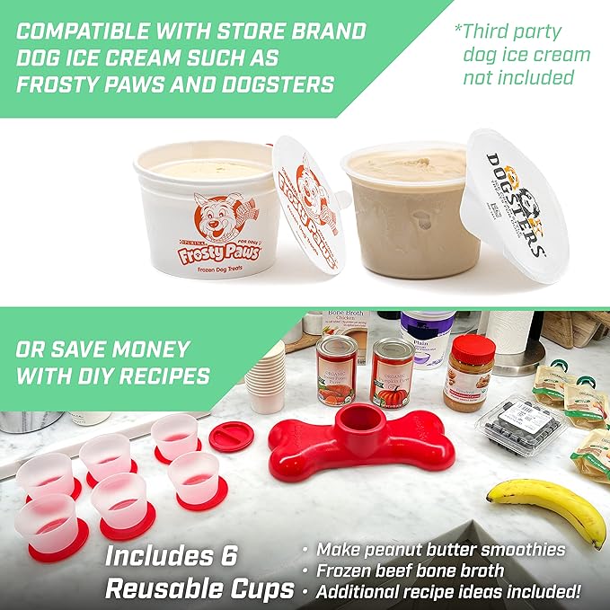 GoSports Pets PupsCream Parlor - Non-Slip Frozen Dog Treat & Ice Cream Holder - Mess-Free Lick Mat Alternative, Includes 6 Reusable Cups & Lids