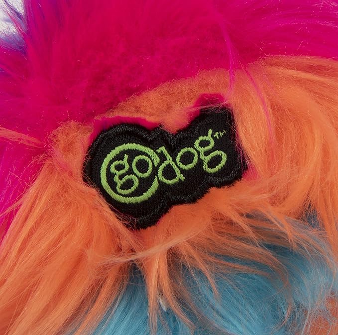 goDog Just for Me Furballz Squeaky Plush Ball Dog Toy, Chew Guard Technology - Cool Rainbow, Mini