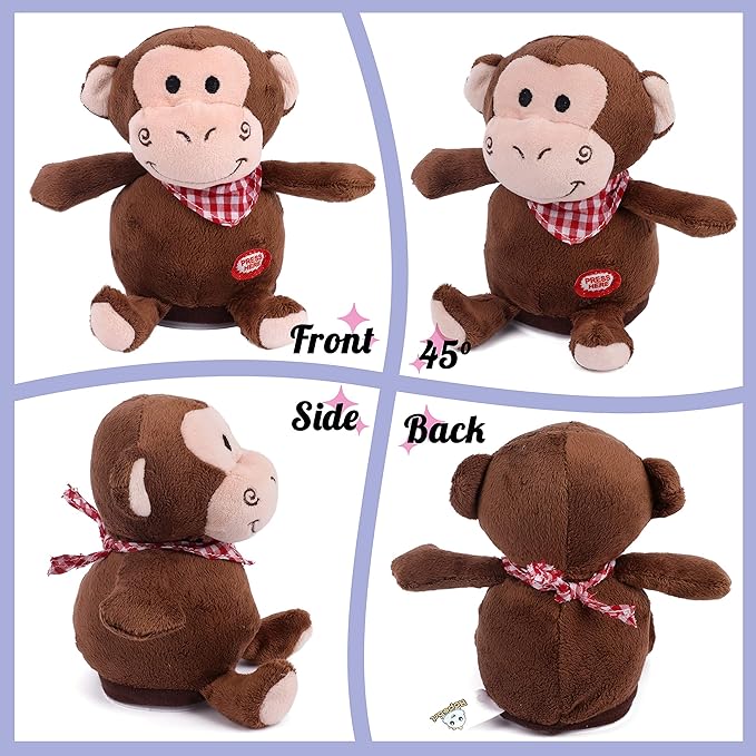 Hopearl Talking Monkey Repeats What You Say Nodding Electric Interactive Animated Toy Speaking Plush Buddy Birthday Festival for Toddlers, 6.5''