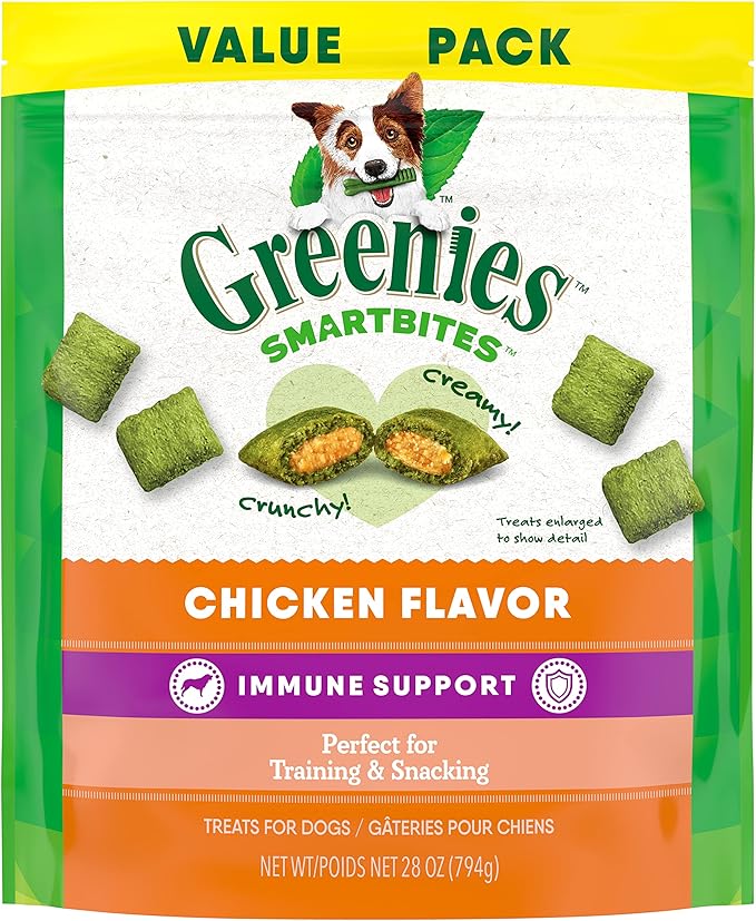 Greenies Smartbites Immune Support Crunchy & Soft Dog Treats, Chicken Flavor, 28 oz. Pack