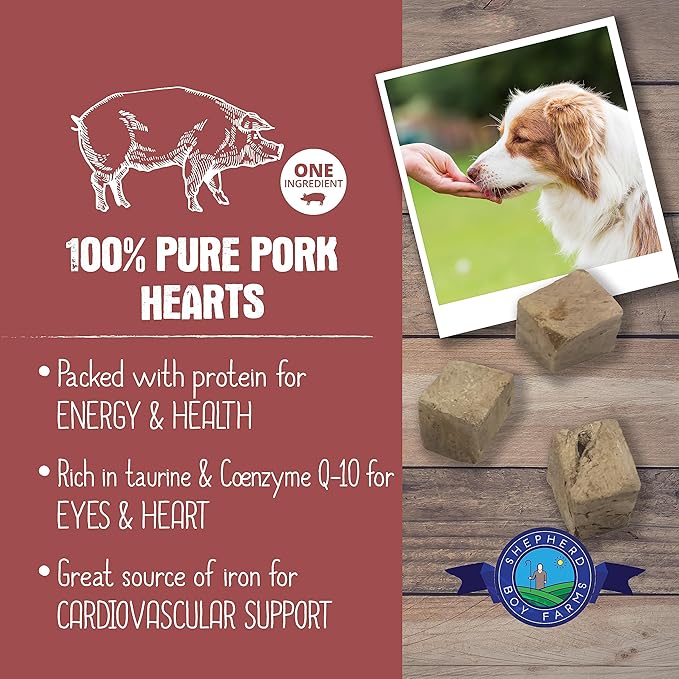 Freeze Dried Dog and Cat Treats, Pork Heart, All Natural Single Ingredient Freeze-Dried Dog Treat & Snacks, Made in USA, High Protein, Essential Nutrition of Raw Food, 3oz
