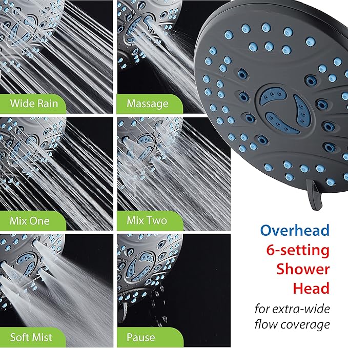Hotel Spa AquaCare As-Seen-On-TV High Pressure 48-setting Rain & Handheld 3-way Shower Head Combo - Anti-clog Nozzles/Tub, Tile & Pet Power Wash/Extra Long 6 ft. Hose/Matte Black Finish