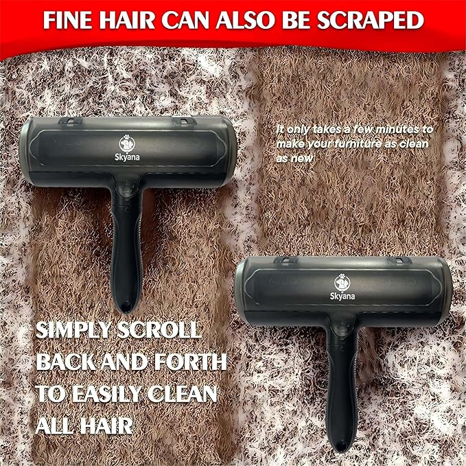 Skyana Pet Hair Roller Brush, Reusable Fur Removal Tool,Self-Cleaning Lint Roller for Dogs and Cats.Hair Removal for Fourniture,Couch,Carpet,Clothing,and Bedding (Black)