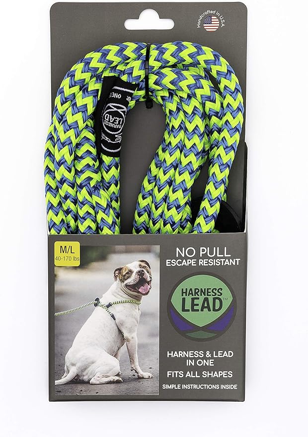 Harness Lead No Pull Dog Harness and Leash Set, Anti Pull Dog Harness, One-Piece Cushioned Rope Safely Prevents Escaping and Pulling *New Insert is Removable (Medium/Large, Peacock/Blue/Lime)