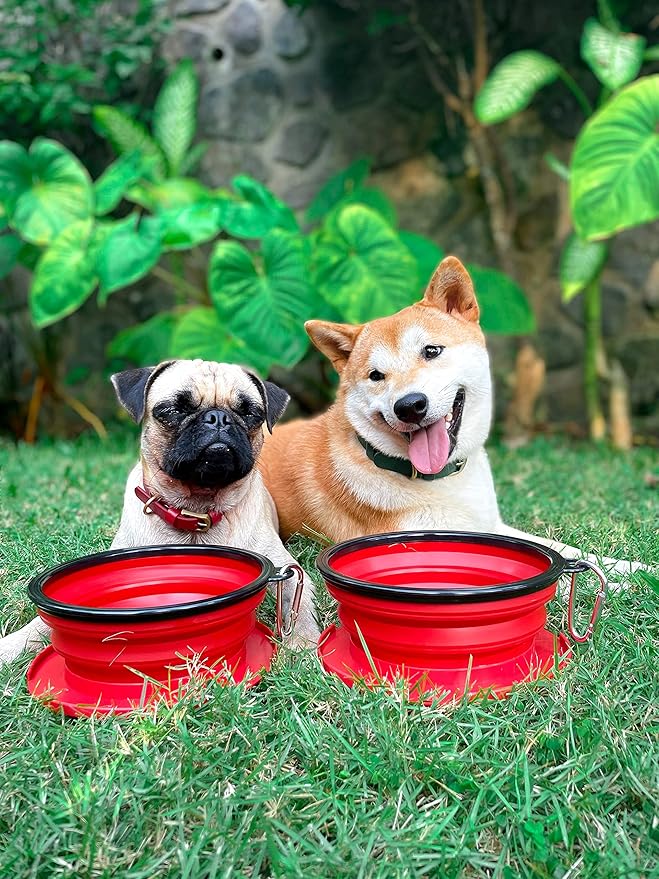 Tuff Pupper SuperBigSlurp Collapsible Dog Bowls | Two Pack Bowls | Extra Large Capacity | Portable, Food Safe, Odorless | Non-Toxic Silicone [Two Pack Red Bowls 40oz]
