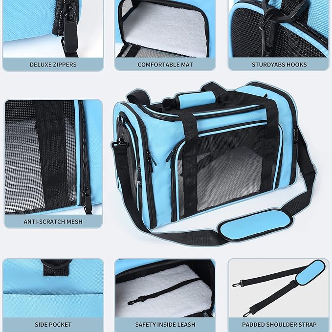 Mile High Life | Outdoor Travel Pet Carrier | Kitty Puppy Cat Carriers | Collapsible Dog Carrier for Small Medium Dogs | Cat Crates w Breathable Mesh with Soft-Sided (Blue, Large)