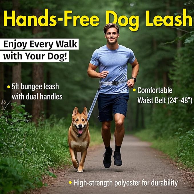 Hands Free Dog Leash with Waist Belt Lifetime Replacement, Dual Handle Bungee Leash for Running, Jogging, Hiking and Walking, for Medium and Large Dogs 5318
