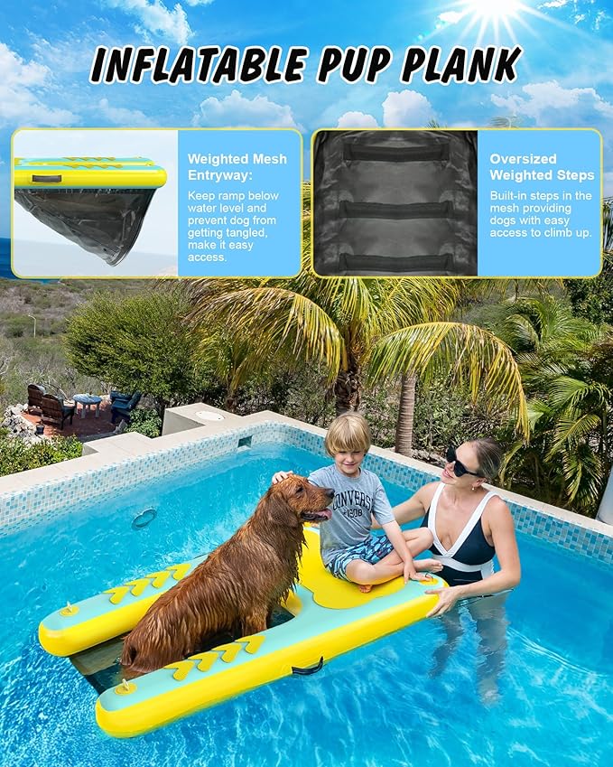 Inflatable Dog Water Ramp, 60"x 40" Extra Large Boat Ramp Floating Dock for Pool Dock Lake Boat, Non-Slip EVA Floating Platform Swimming Float Ladder Steps Pup Plank Pool Ramps for Dogs Up to 240 lbs