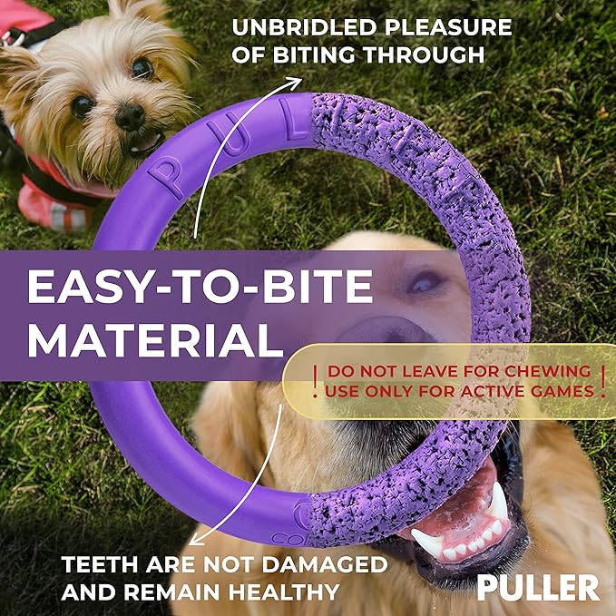 Dog Toy - Interactive Small Midi Dog Puppies Training - Fetch Toy - Dental Healthy - Dog Toys Set 2 Rings by Puller Mini Plus - Size 7 inches
