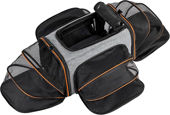 Airline Approved Pet Carrier, 4-Sides Expandable Soft-Sided Dog & Cat Travel Carrier with Removable Fleece Pad (Large, Orange)