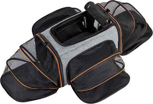 Airline Approved Pet Carrier, 4-Sides Expandable Soft-Sided Dog & Cat Travel Carrier with Removable Fleece Pad (Large, Orange)