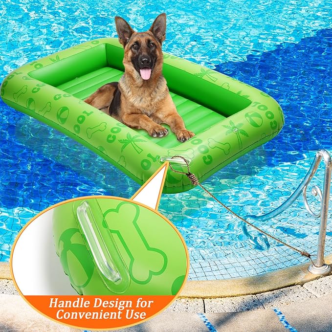 Dog Float for Summer Pool 60" x 33. 5" Inflatable Dog Pool Float with Rope and Handle Durable and Foldable Pet Raft Lake Floating Raft for Small Medium Large Dogs, Hold up to 220 Lbs