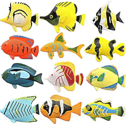 HAPTIME 12PCS Tropical Fish Toys Set, Pastic Cute Sea Life Creatures Learning Educational Toy Party Favors for Boys, Girls, Kids