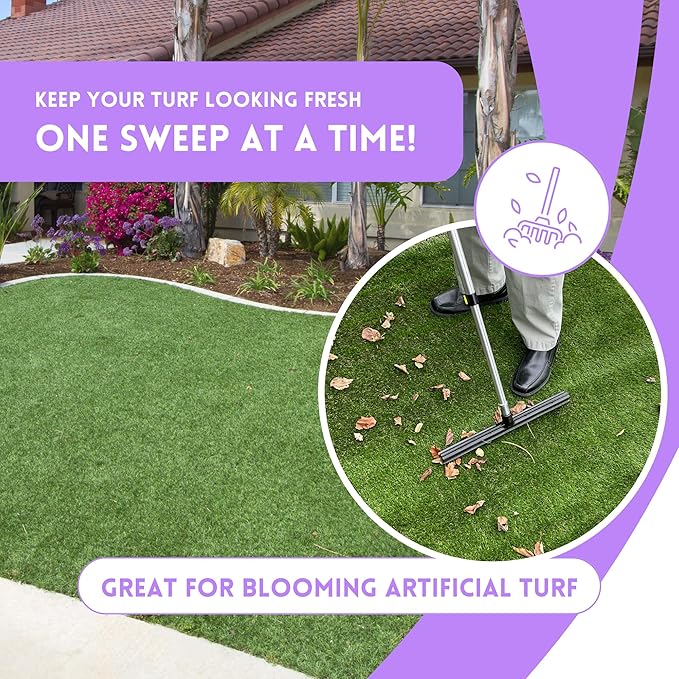 Room Groom PET Carpet Rake and Groomer with Telescoping 54 Inch Adjustable Handle, Rugs, and Artificial Turf, Purple Grip, Black/Purple