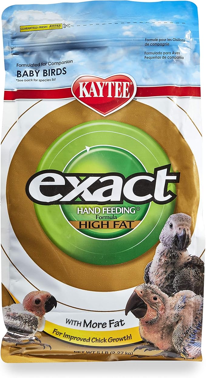 Kaytee Exact Hand Feeding High Fat Formula Pet Bird Baby Food For Parrots, Parakeets, Lovebirds, Cockatiels, Conures, Cockatoos, and Macaws, 5 Pound