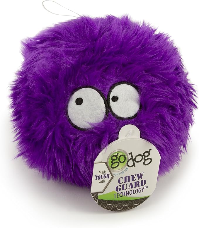 goDog Furballz Squeaky Plush Ball Dog Toy, Chew Guard Technology - Purple, Large