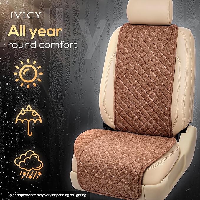 IVICY Faux Linen Car Seat Cover for Cars - Durable & Non-Slip - Front Car Seat Protector Covers for Most Automotive, Vans, SUVs, Trucks - 1 Unit – Light Brown