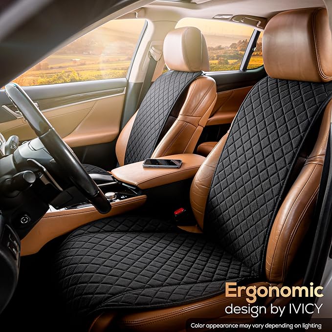 IVICY Faux Linen Car Seat Cover for Cars - Durable & Non-Slip - Front Car Seat Protector Covers for Most Automotive, Vans, SUVs, Trucks - 1 Unit - Black