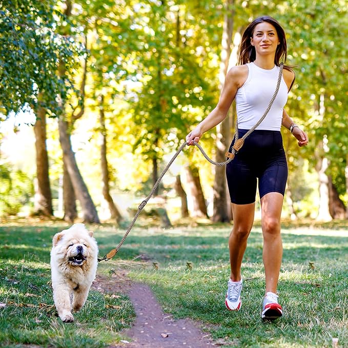 Mile High Life Hands Free Dog Leash, Crossbody Waist Leash with Genuine Leather Connection, Multifunctional Adjustable Slip Lead for Dog Walking Running (Brown, 8FT)