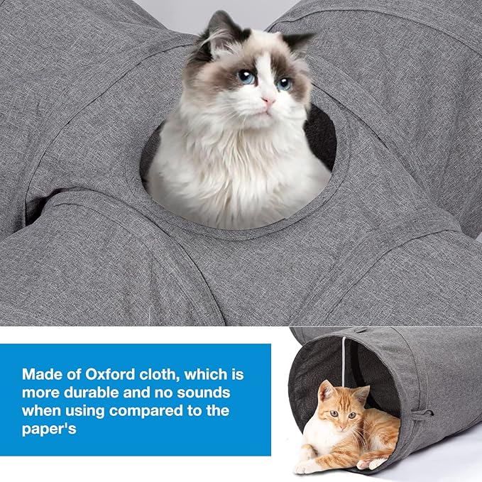 Ownpets Cat Tunnel Sturdy Oxford Fabric Cat Tunnel Toy, Cactus Shape Collapsible Cat Tunnels for Indoor Cats,Interactive Peek Hole Pet Tunnel Tube with Cat Wand Toy