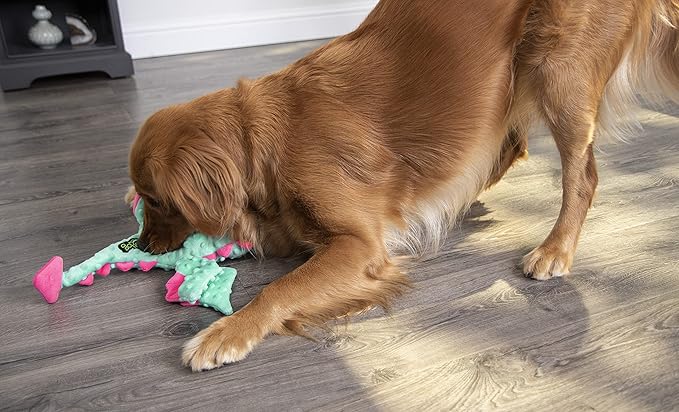 goDog Bubble Plush Dragons Squeaky Dog Toy, Chew Guard Technology - Seafoam, Large