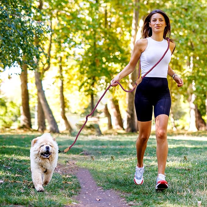 Mile High Life Hands Free Dog Leash, Crossbody Waist Leash with Genuine Leather Connection, Multifunctional Adjustable Slip Lead for Dog Walking Running (Hot Pink, 7FT)