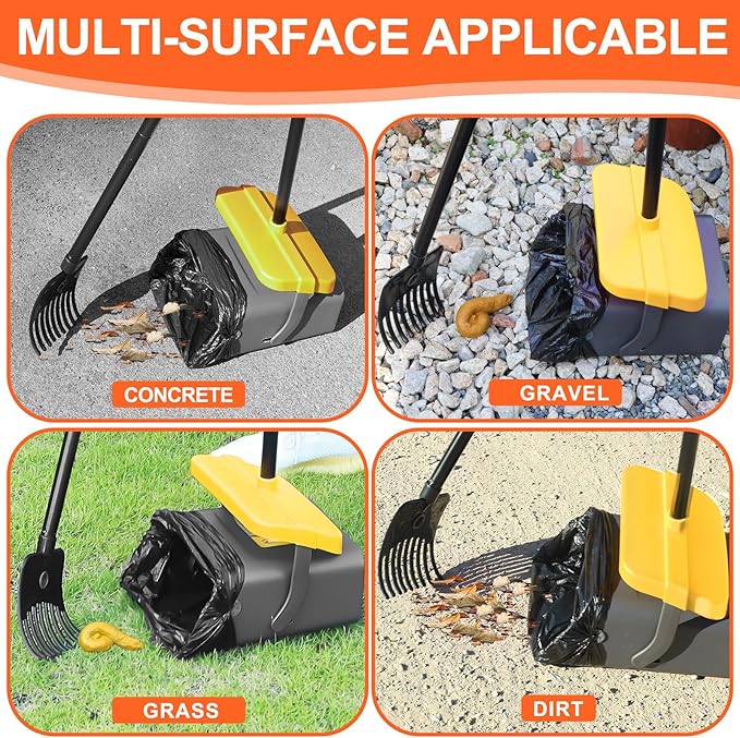 LANNEY Pooper Scooper - 46" Long Adjustable Handle Dog Pooper Scooper, Swivel Bin, Rake and 35 Waste Bag, Heavy Duty Poop Scooper for Large Medium Small Yard Dog Pet