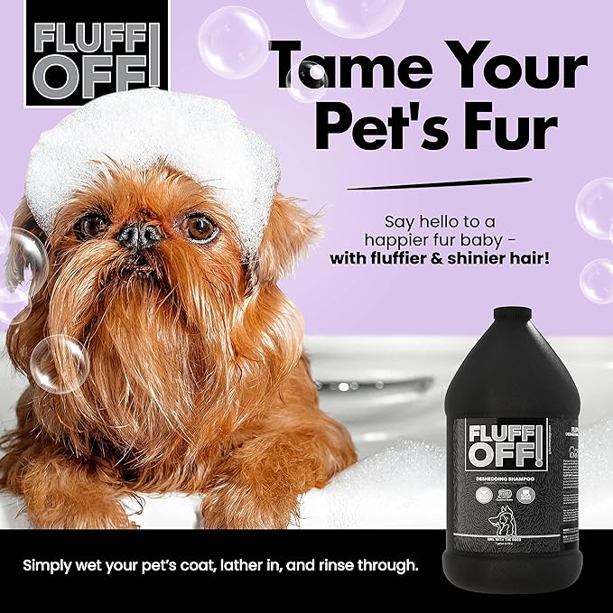 Fluff Off! by Girl With The Dogs, Natural Deshedding Dog & Cat Shampoo, 1 Gal, Made in USA, 8 Wks+