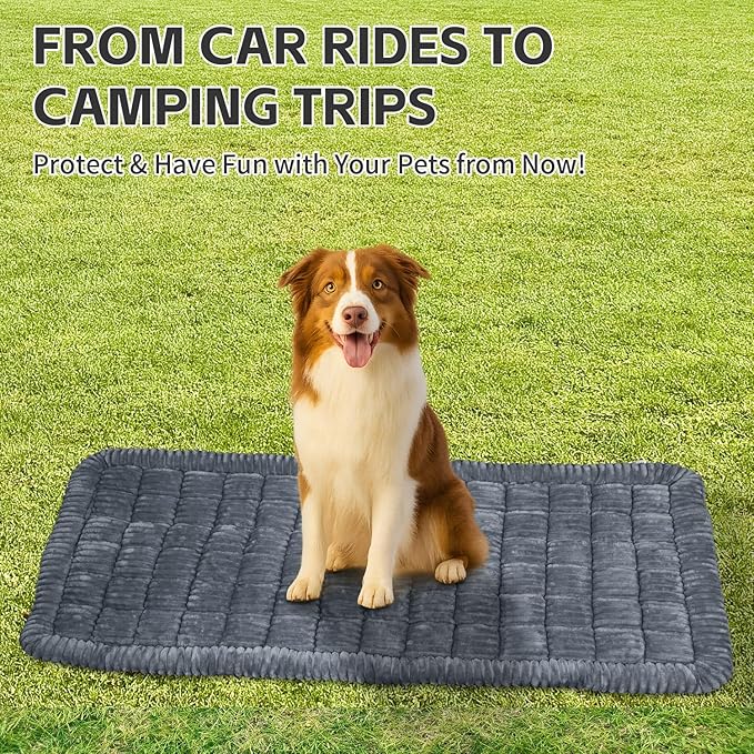 CLKHOWL Dog Car Seat Cover for Back Seat, Dog Bed for Car, Non-Slip Travel Pet Mat, Fit for Backseat Extenders and Seat Protectors (Dark Grey, 25.6x54 inch)