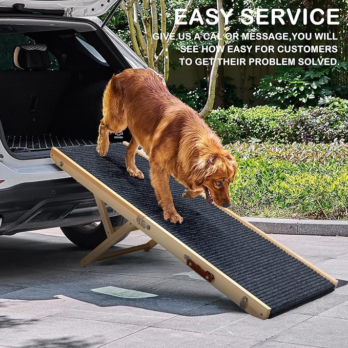 Folding Dog Ramp Safety for Bed, Wooden 5 Adjustable Height Pet Ramps, Potable Dog Steps with Non-Slip Traction Mat, Dog Step, Dogs Stairs for SUV Car, Couch, Safe,Height Bed(47.3 Inch Long)