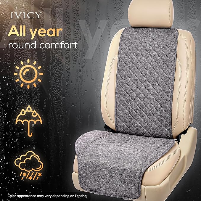 IVICY Faux Linen Car Seat Cover for Cars - Durable & Non-Slip - Front Car Seat Protector Covers for Most Automotive, Vans, SUVs, Trucks - 1 Unit - Cool Gray