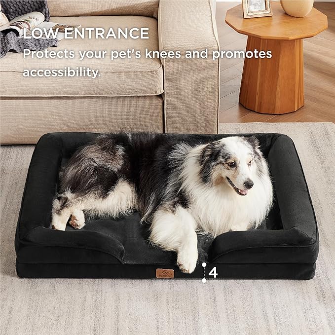 Bedsure XL Plus Orthopedic Dog Bed for Extra Large Dogs - Washable XLarge Dog Cat Bed Waterproof, Comfort Dogs Couch Sofa with Washable Removable Cover, Pet Bed with Nonskid Bottom, Black, 48"