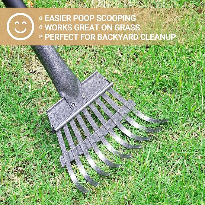 Heeyoo Dog Pooper Scooper, Dog Poop Tray and Rake Set, Pet Waste Removal Scoop with Long Adjustable Sectional Stainless Handles, 2 Pieces