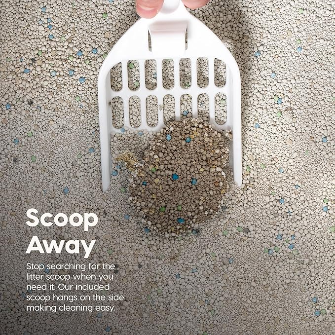 IRIS USA Top Entry Cat Litter Box, Large Enclosed with Litter Catching Lid and Scoop, Dog Proof, Cat Litter Box, Gray/White