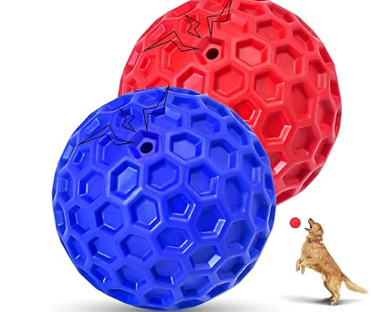 Indestructible Squeaky Dog Balls (2-Pack) – Ultra-Durable Chew Toys for Aggressive Chewers, Teething Relief & Anxiety Support for Medium/Large Dogs
